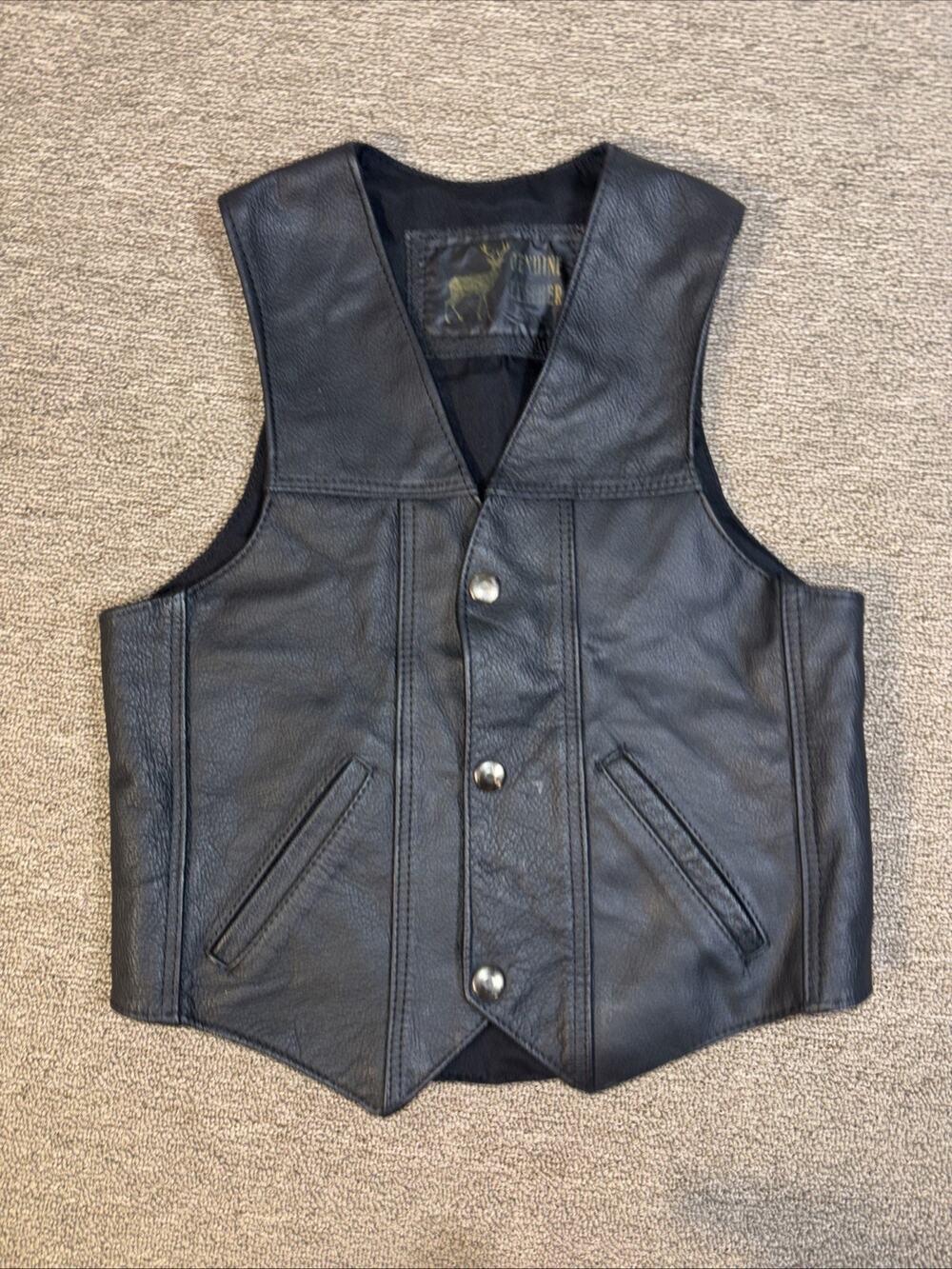 Leather Vest Western Youth Black Genuine XXL 14x17
